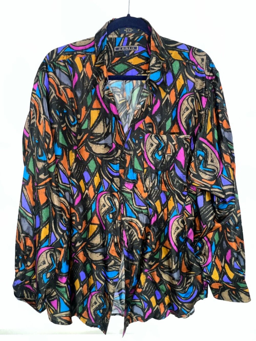 Vintage Zenio Mens Shirt Size Medium Silk Colorful
